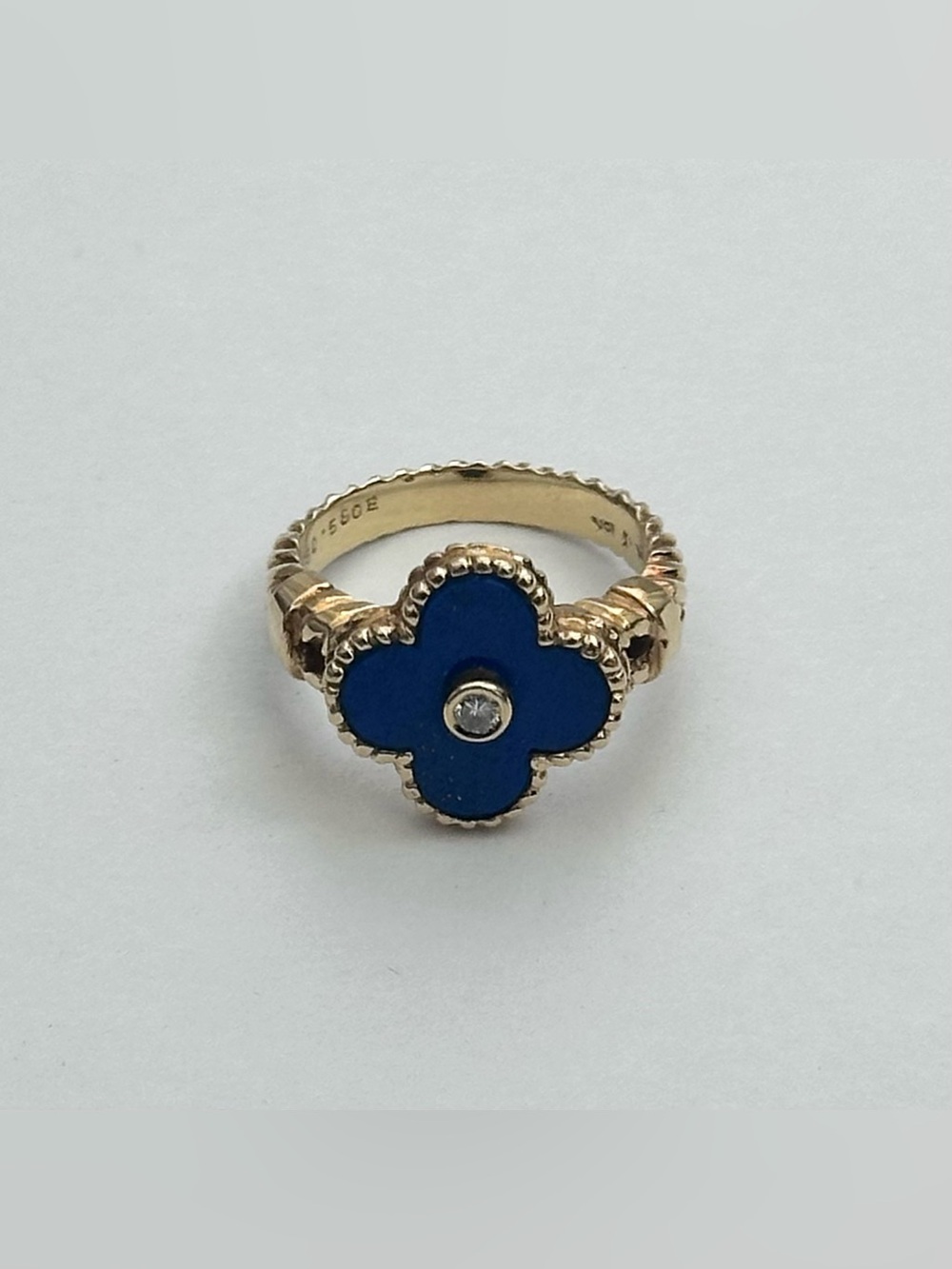 Van Cleef & Arpels 18K YG Vintage Alhambra Lapis Lazuli Diamond Ring VCA RARE!!